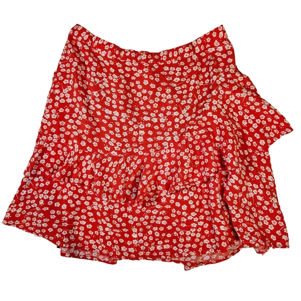 Japna Red Rufle Floral Mini Skirt, Red/White Floral, Medium